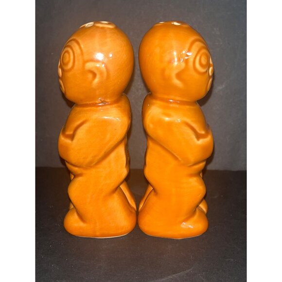 Vintage Trader Vics Tiki Salt & Pepper Shakers Ceramic Orange Hut Party Decor - Picture 5 of 6
